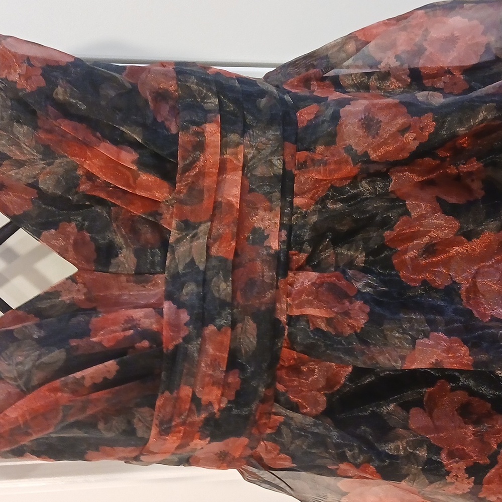 New Lulus Simply Divine Black And Red Floral Print Organza Maxi Dress Size Small - Picture 4 of 10